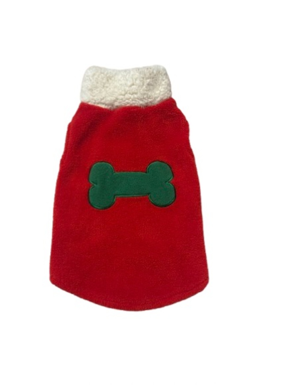 Red Sherpa-Trim Dog Sweater with Green Bone Accent